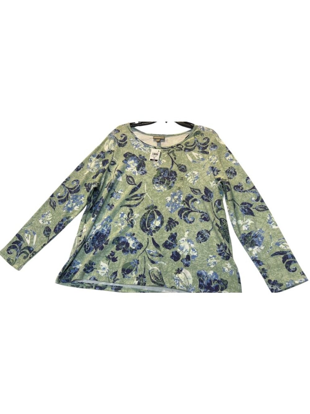 Style & Co Womens Plus Size 1X Long Sleeve Floral Calm Mint Cmb Top New With Tag